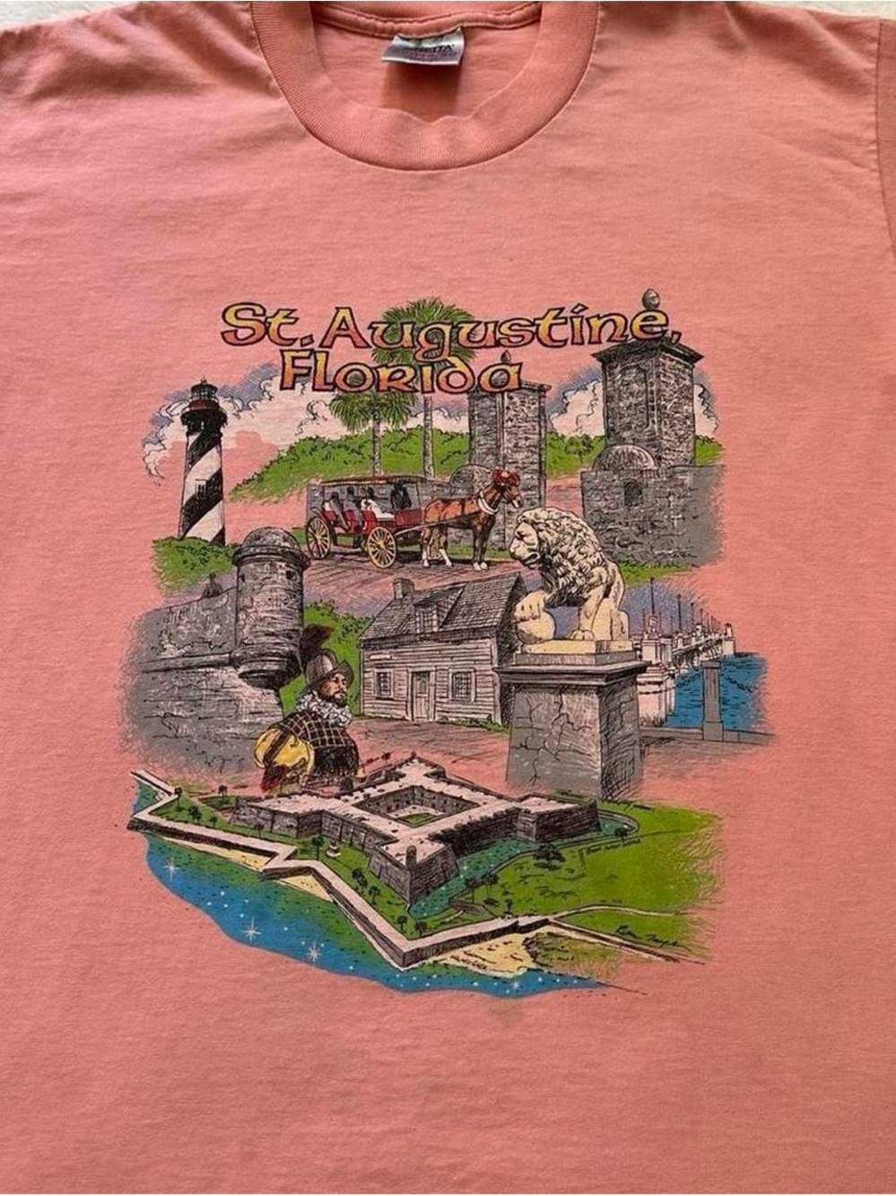Vintage 1990s St. Augustine Florida Graphic Tee - Pink Mens XL